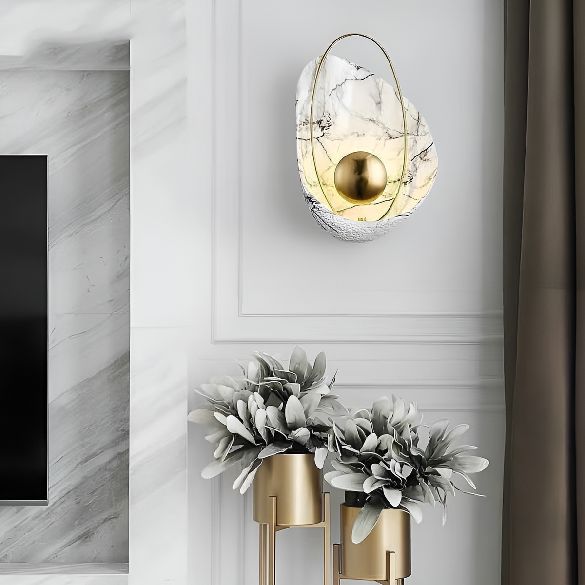 Бра-мушля біла з мармуру H-40 cm Led 5W 3000K White Pearl Wall Marble 250818-100005750