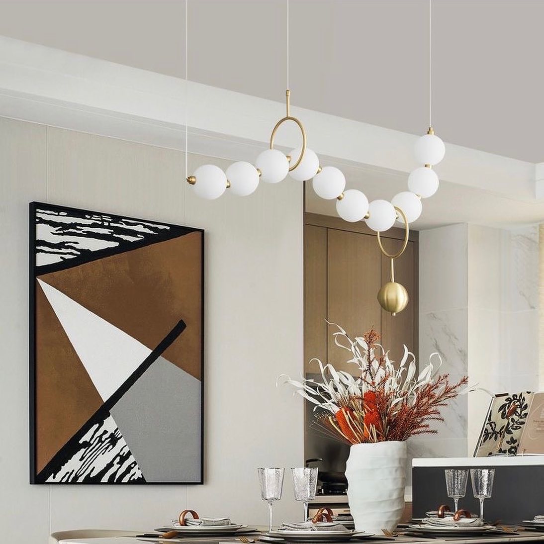 Люстра Pearls Beads lamp L-150 см/ L-190 cm 50W 4000К/3000K White + Gold 230818-100002458