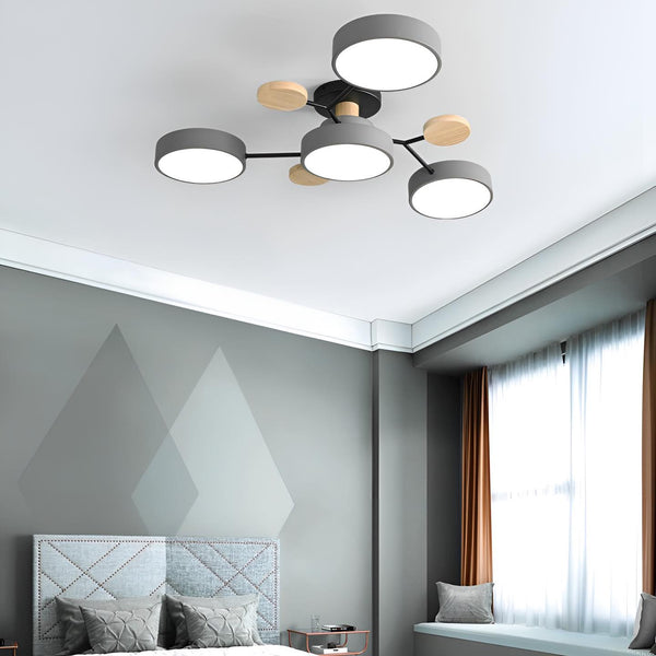 Люстра сіра / біла з дерева D-66 cm на 4 лампи 4100К White/Grey Wooden Ceiling 230958-100002587
