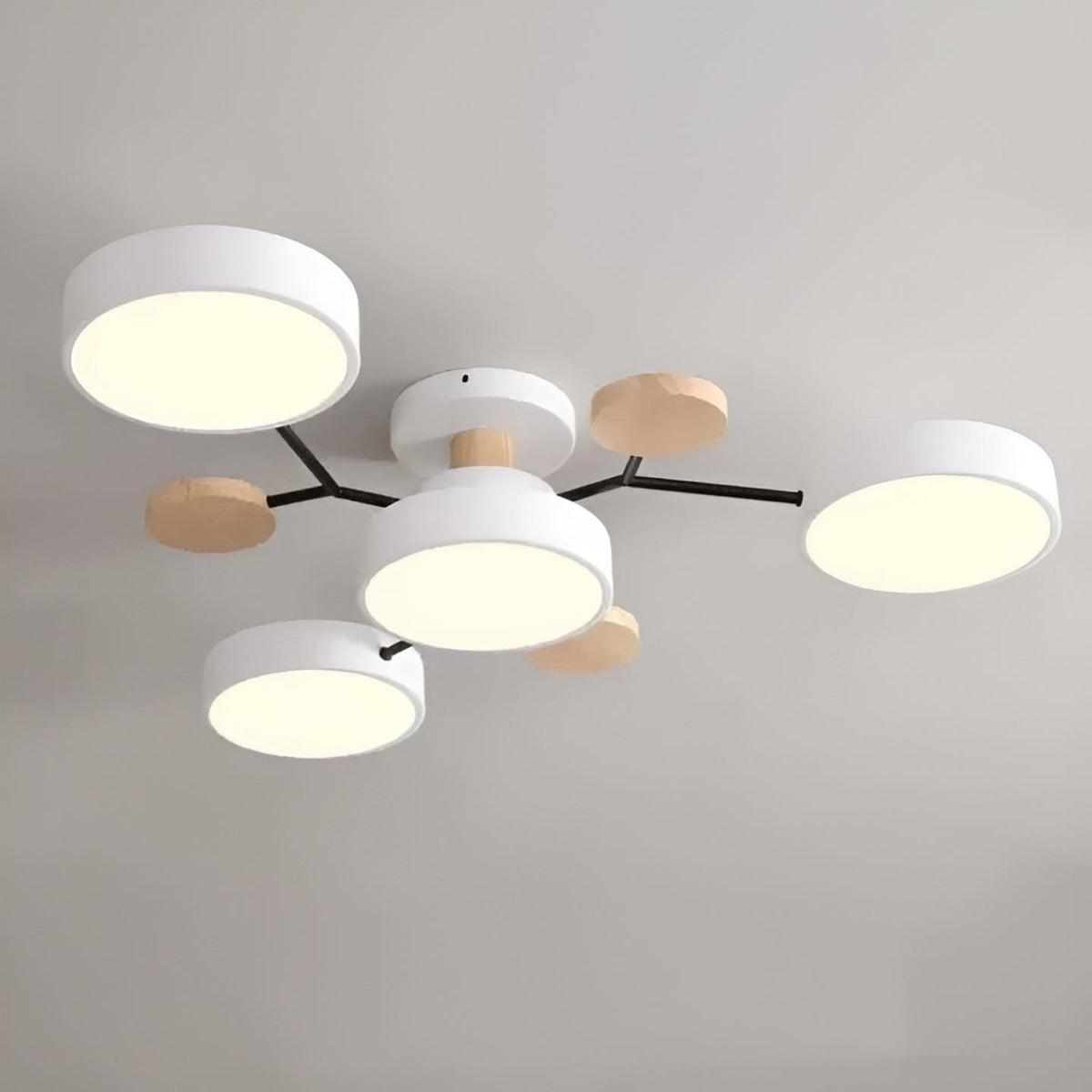 Люстра сіра / біла з дерева D-66 cm на 4 лампи 4100К White/Grey Wooden Ceiling 230958-100002587