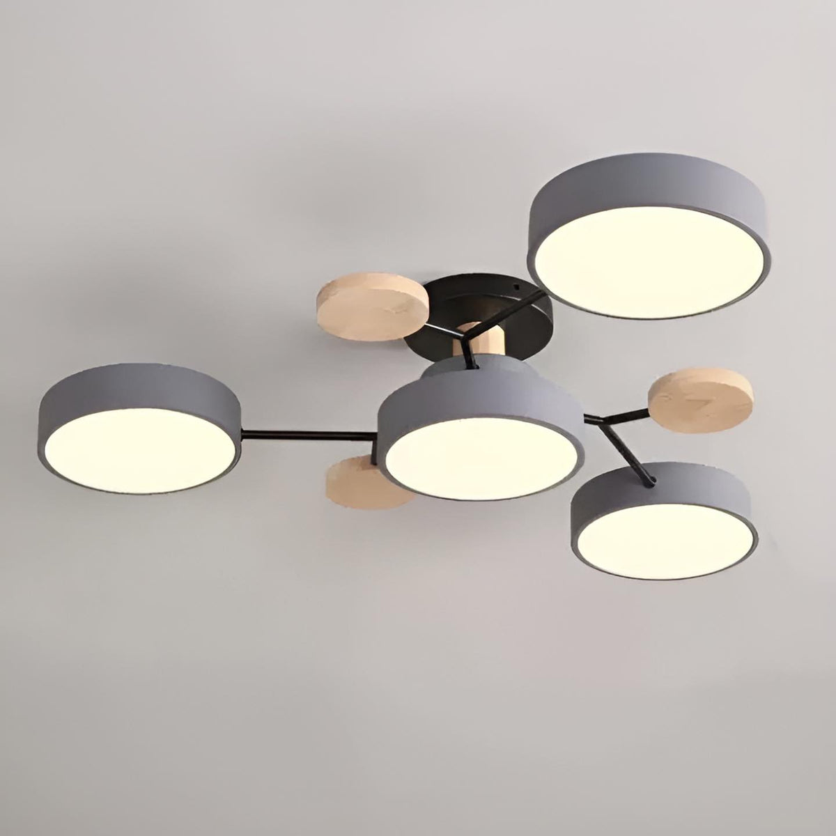 Люстра сіра / біла з дерева D-66 cm на 4 лампи 4100К White/Grey Wooden Ceiling 230958-100002587