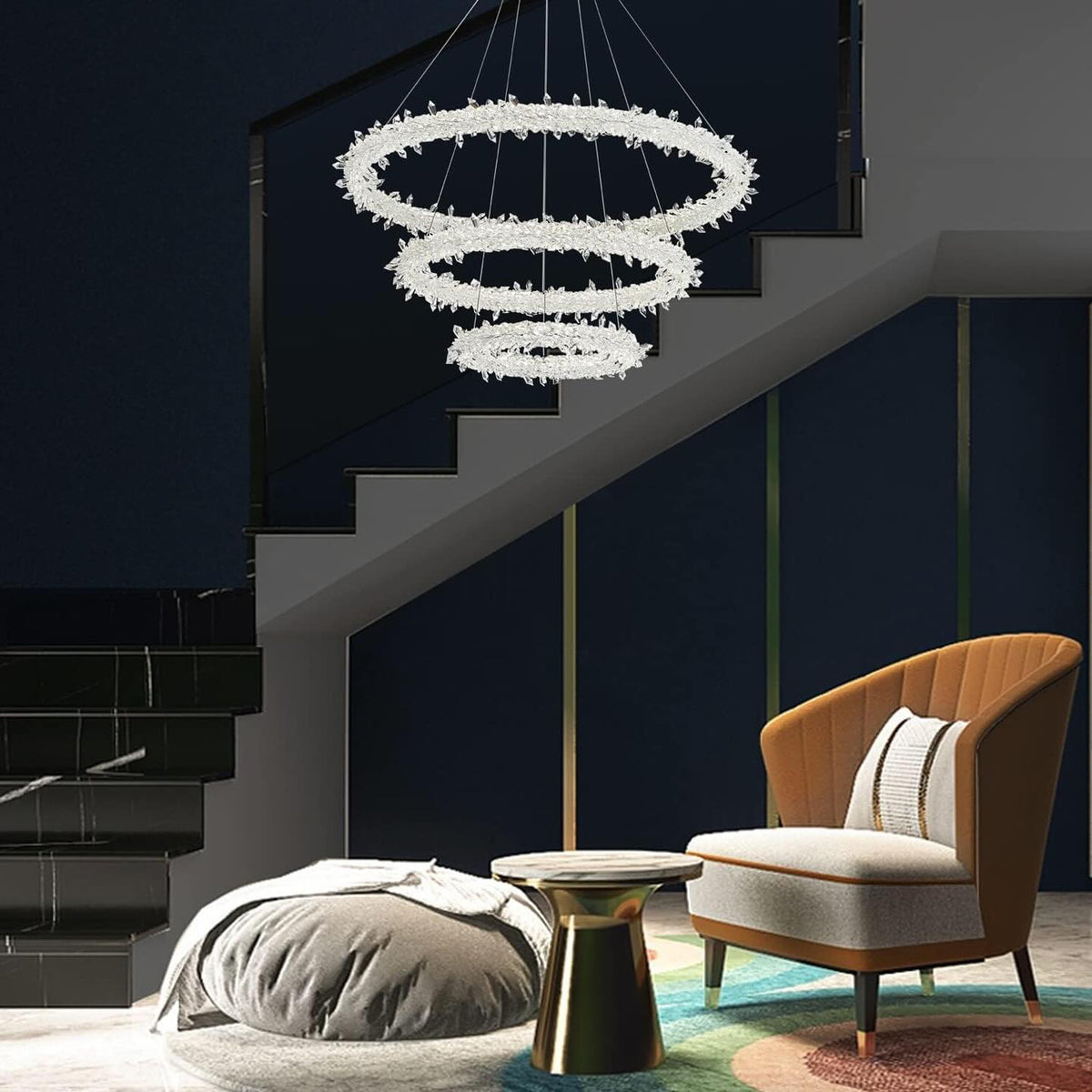 Підвісна люстра біла з золотом 3 кільця D-80+60+40 cm Led 100W Gold 3-rings Alice 231158-100002770