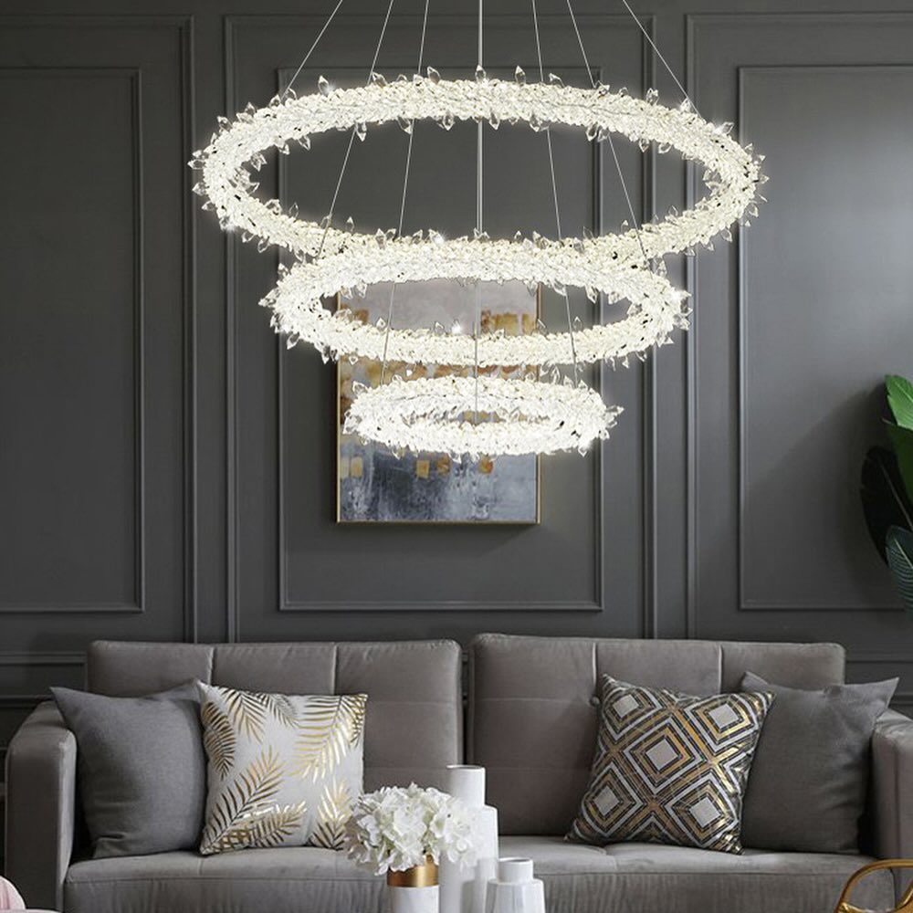Підвісна люстра біла з золотом 3 кільця D-80+60+40 cm Led 100W Gold 3-rings Alice 231158-100002770