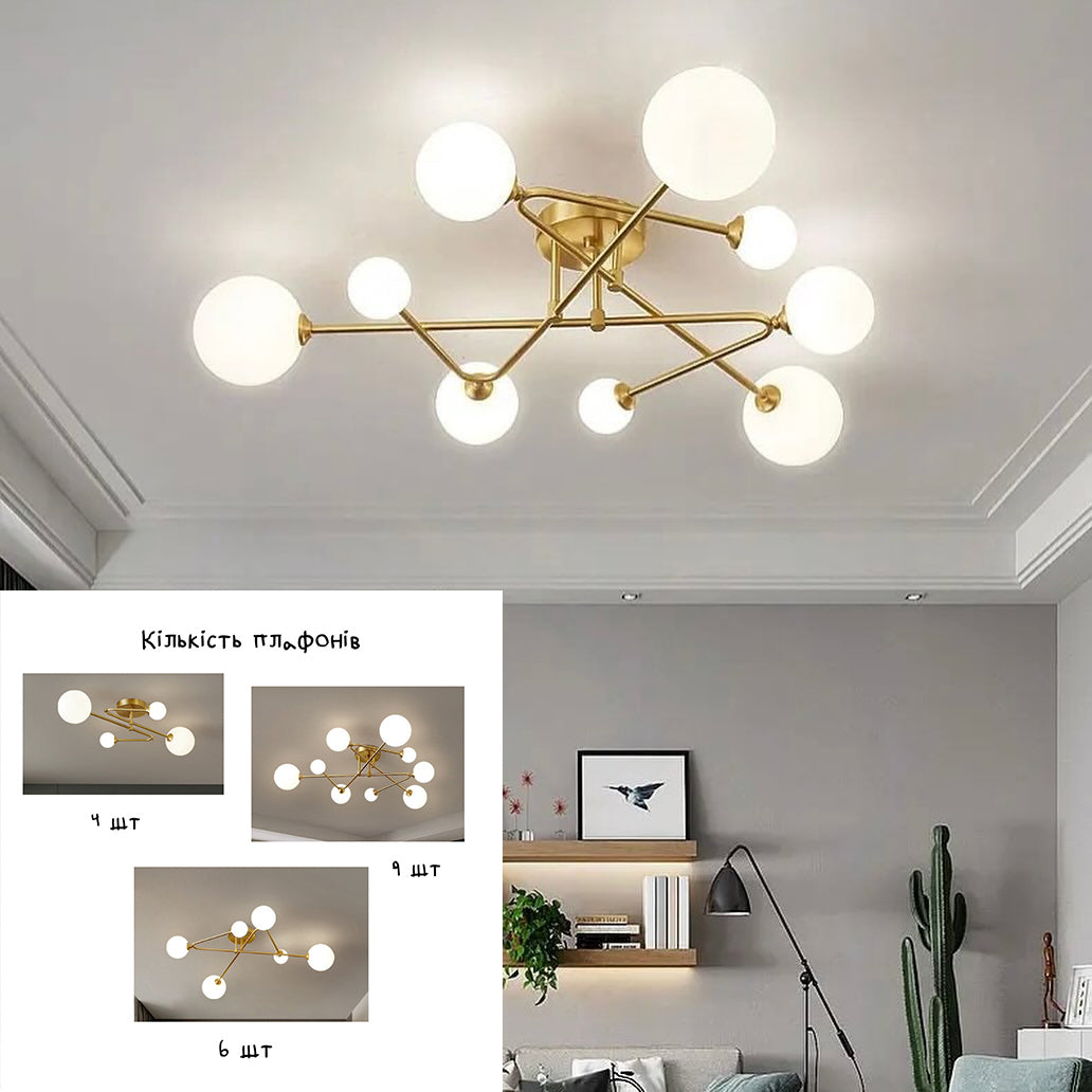 Люстра золота з білими плафонами H-26 cm lamp 4 / 6 / 9 Gold Cherry 231258-100002878