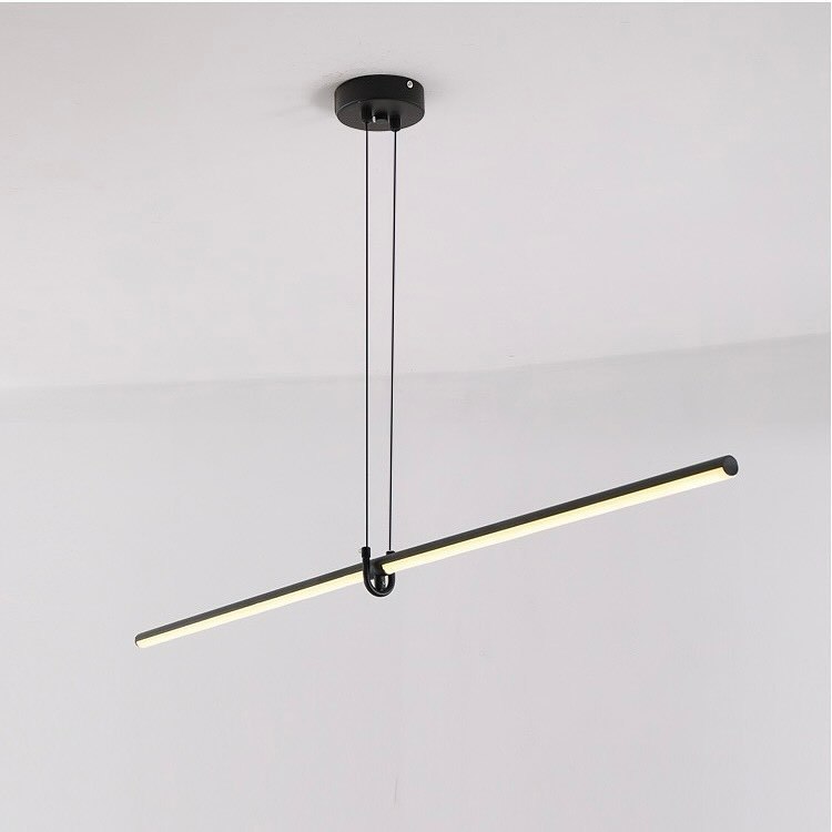 Підвісна чорна лінійна люстра L-130 см 38W 4000K Black Long slim simple 240158-100002996