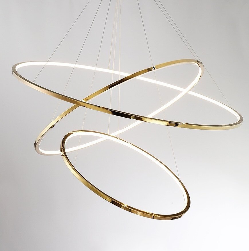 Люстра золота підвісна три кільця D-80+60+40 см Н-50-180 см Led Gold 3000К-6000К Rimy 240158-100003016