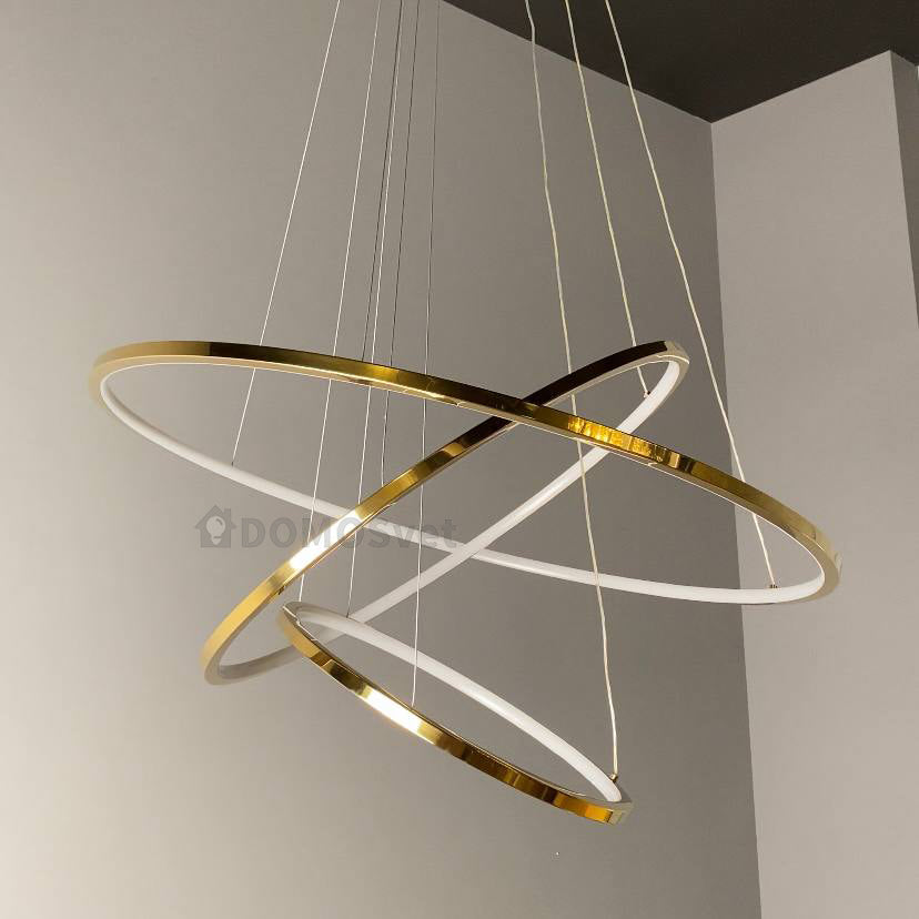 Люстра золота підвісна три кільця D-80+60+40 см Н-50-180 см Led Gold 3000К-6000К Rimy 240158-100003016