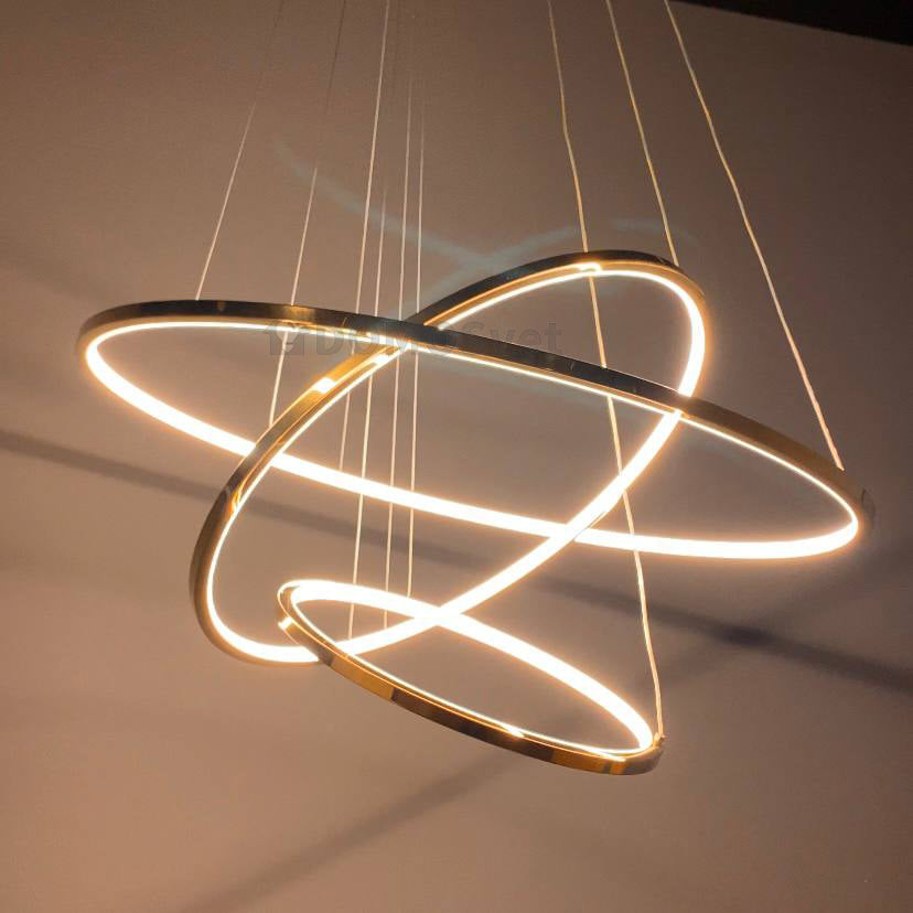 Люстра золота підвісна три кільця D-80+60+40 см Н-50-180 см Led Gold 3000К-6000К Rimy 240158-100003016