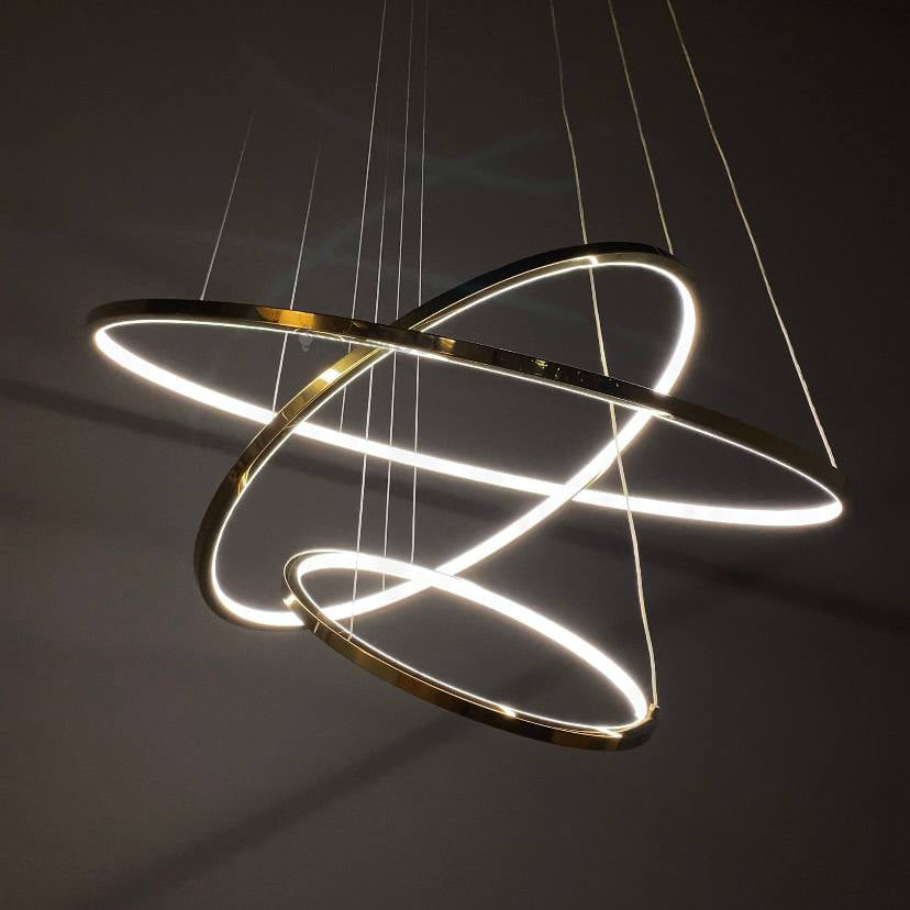 Люстра золота підвісна три кільця D-80+60+40 см Н-50-180 см Led Gold 3000К-6000К Rimy 240158-100003016