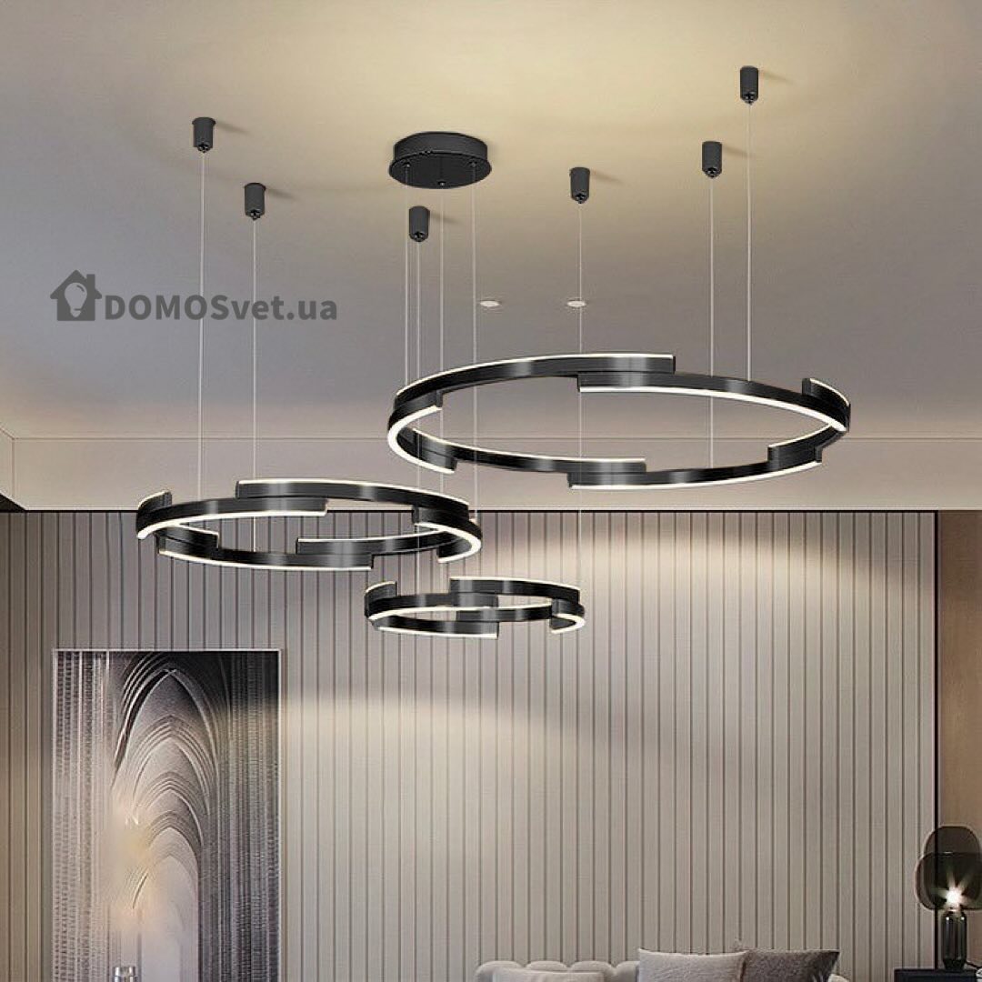 Підвісна люстра з пультом Longi Circle new D-40+50+60 см 120W 3000K-6000K Black 240219-100003036