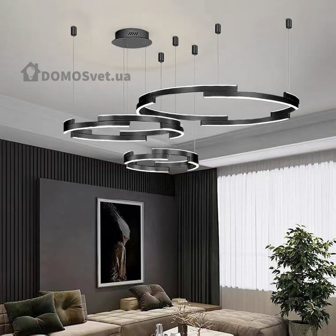 Підвісна люстра з пультом Longi Circle new D-40+50+60 см 120W 3000K-6000K Black 240219-100003036