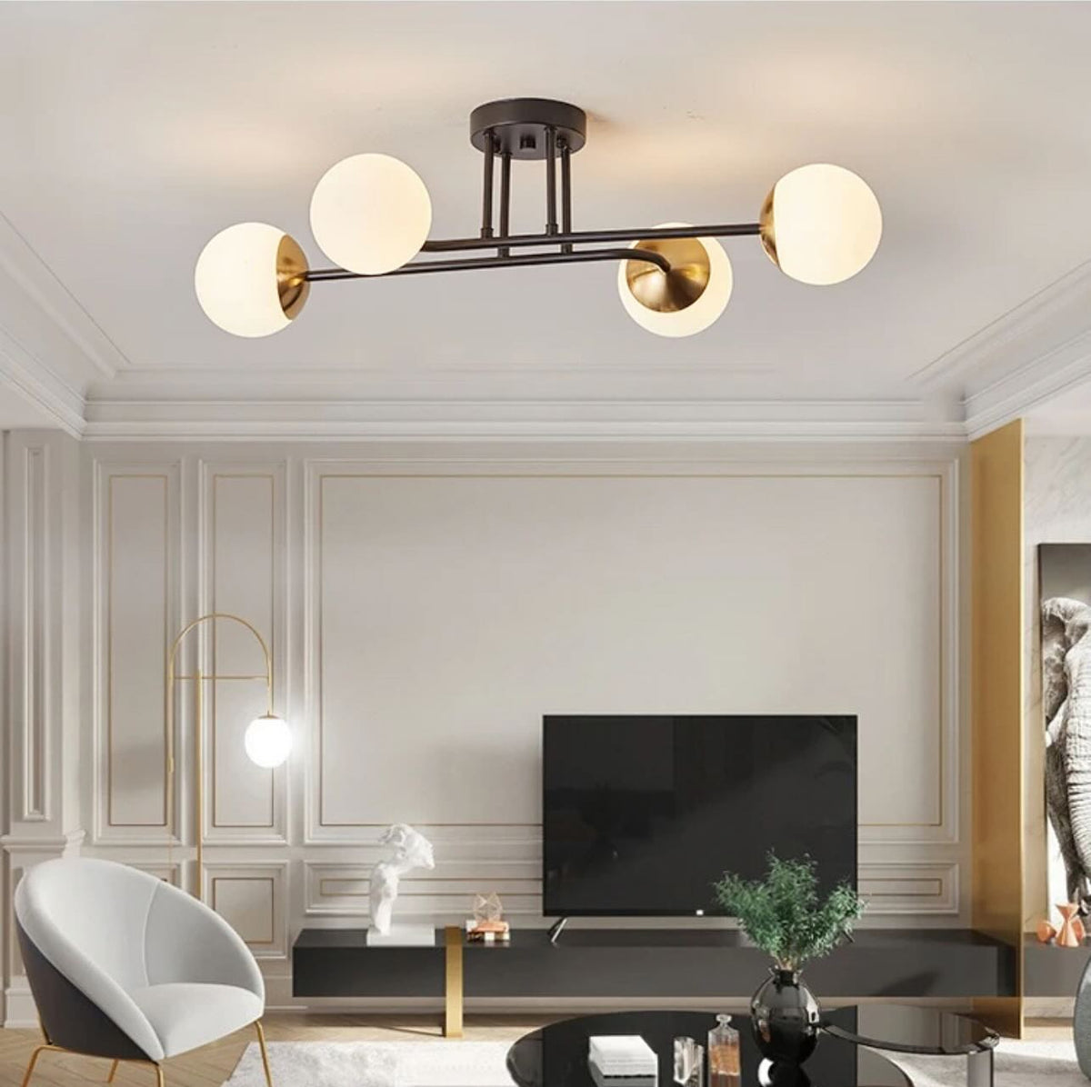 Люстра Lamia 4 L-70 см W-38 см Н-17 см Е27*4 Black+Gold+White Matte 240327-100003096