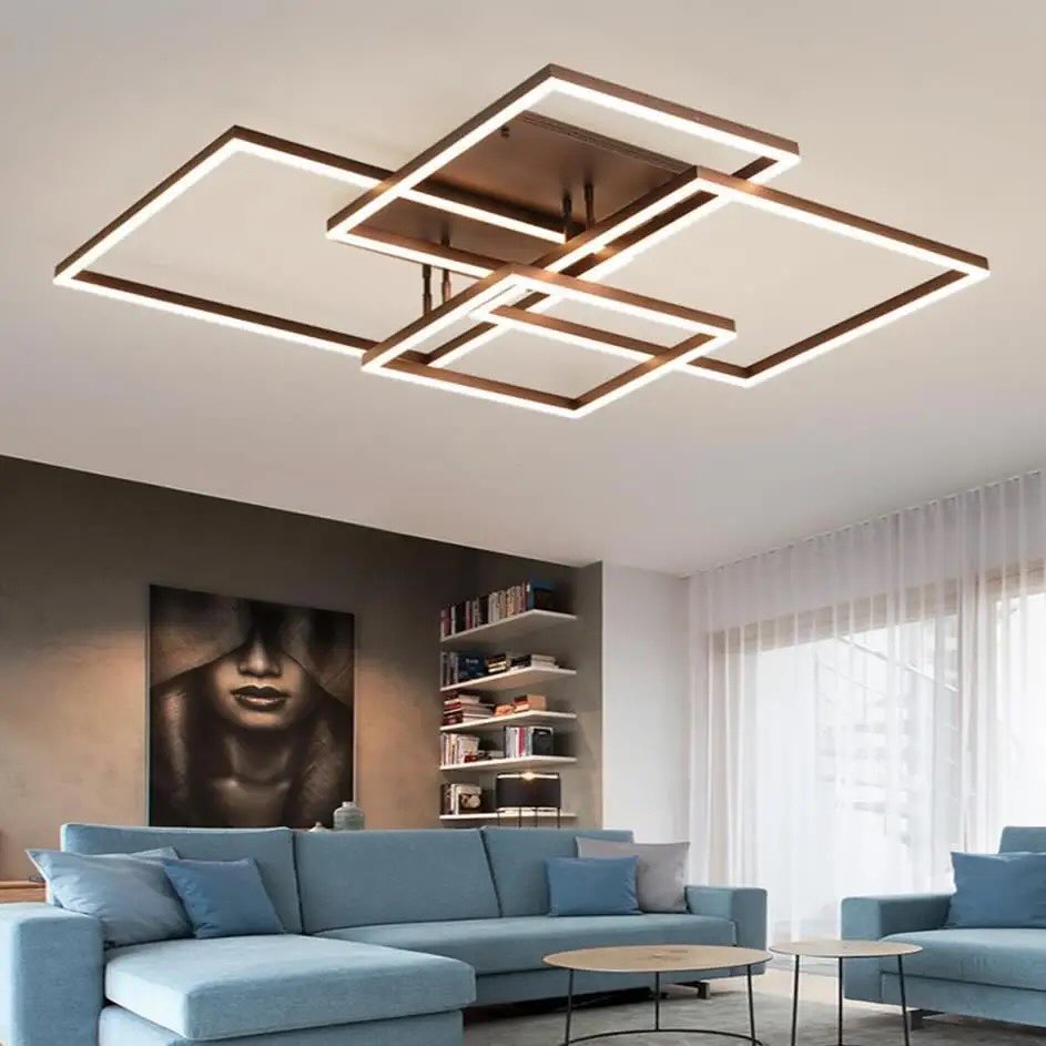 Стельова люстра з пультом 4 Squares Coffee L-90 см W-67 см Н-11 см 220W 3000K-6000K Brushed 240419-100003187