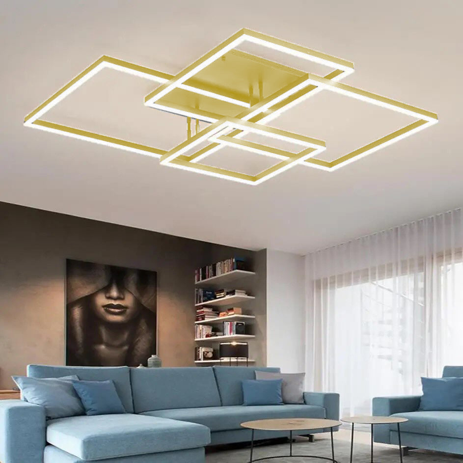 Стельова люстра з пультом 4 Squares Gold L-90 см W-67 см Н-11 см Led 220W 3000K-6000K Brushed 240419-100003192