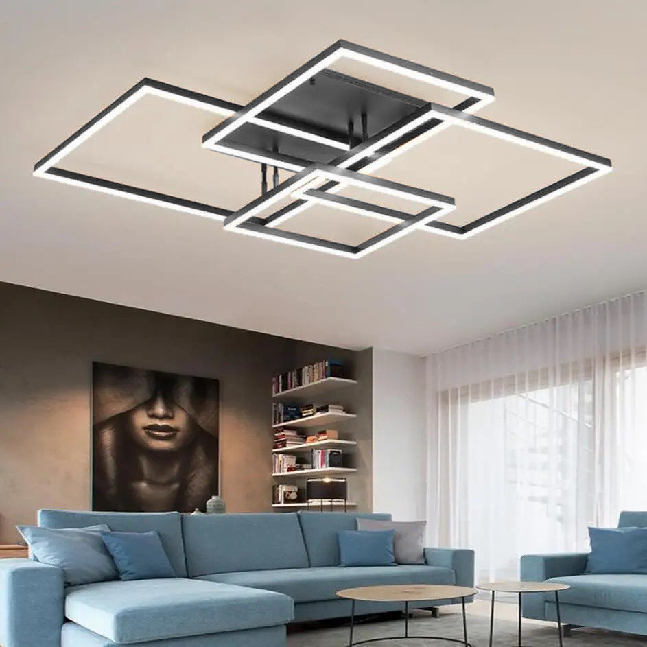 Стельова люстра з пультом 4 Squares Silver L-90 см W-67 см Н-11 см 220W 3000K-6000K Brushed 240419-100003188