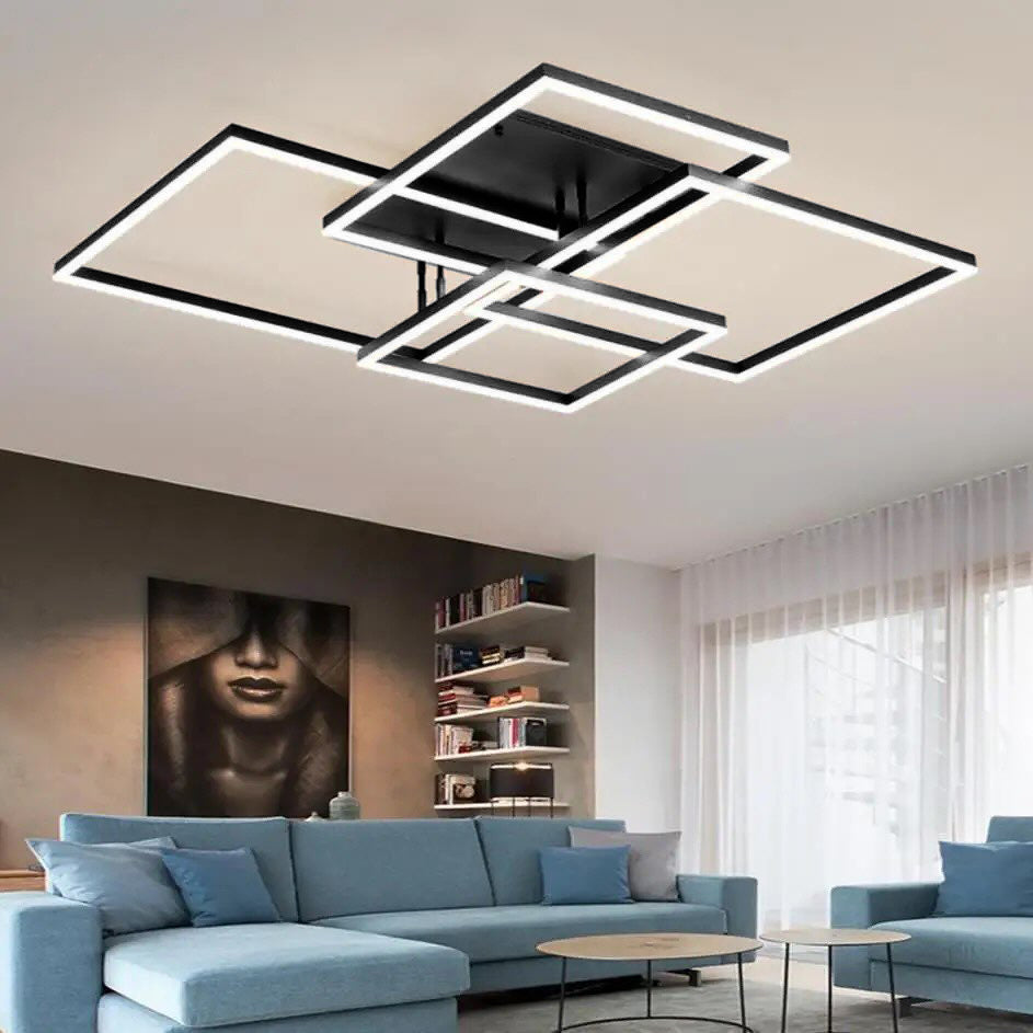 Стельова люстра з пультом 4 Squares Black L-90 см W-67 см Н-11 см 220W 3000K-6000K Brushed 240419-100003191