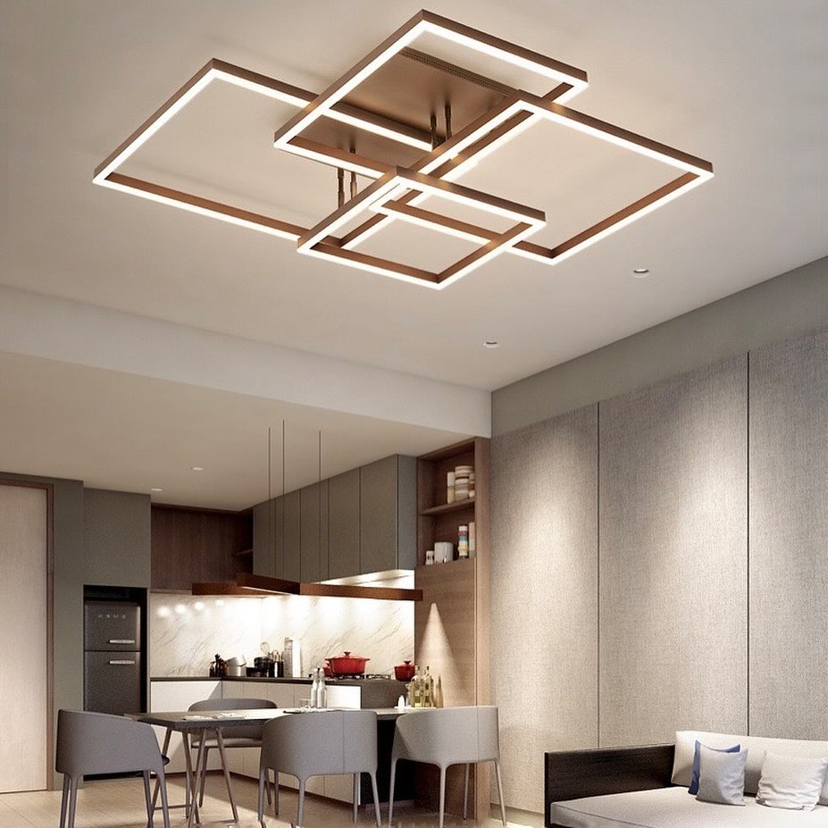 Стельова люстра з пультом 4 Squares Coffee L-90 см W-67 см Н-11 см 220W 3000K-6000K Brushed 240419-100003187