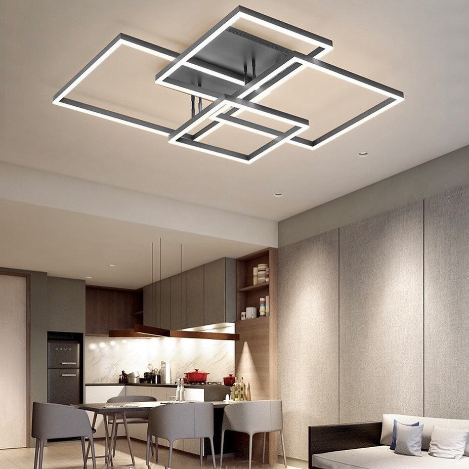 Стельова люстра з пультом 4 Squares Silver L-90 см W-67 см Н-11 см 220W 3000K-6000K Brushed 240419-100003188