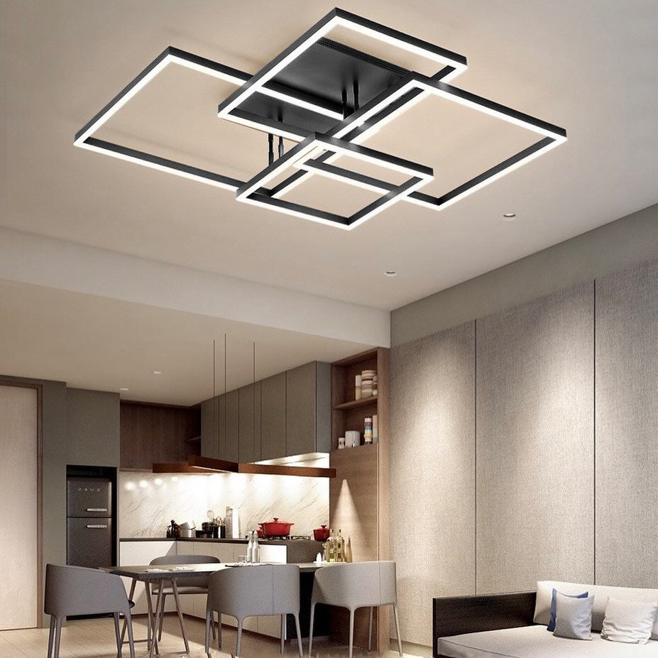 Стельова люстра з пультом 4 Squares Black L-90 см W-67 см Н-11 см 220W 3000K-6000K Brushed 240419-100003191