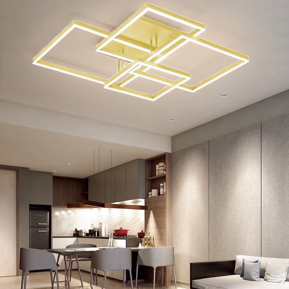 Стельова люстра з пультом 4 Squares Gold L-90 см W-67 см Н-11 см Led 220W 3000K-6000K Brushed 240419-100003192