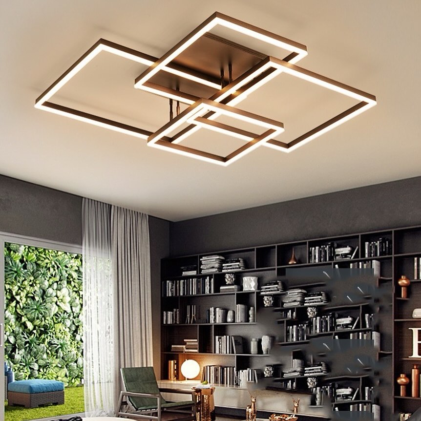 Стельова люстра з пультом 4 Squares Coffee L-90 см W-67 см Н-11 см 220W 3000K-6000K Brushed 240419-100003187