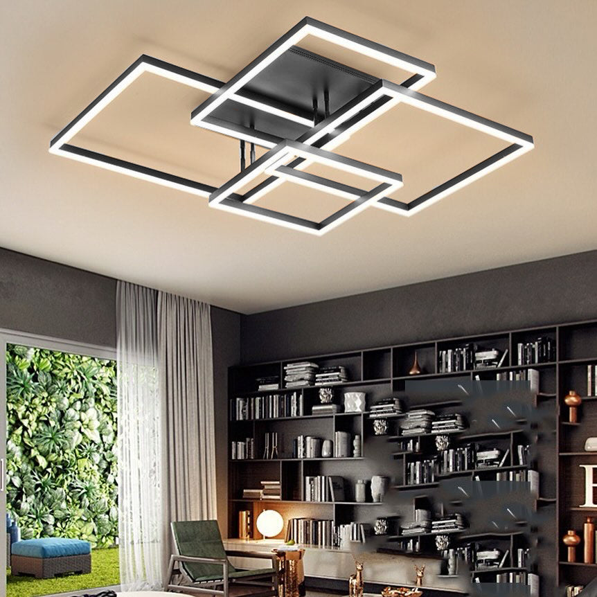 Стельова люстра з пультом 4 Squares Silver L-90 см W-67 см Н-11 см 220W 3000K-6000K Brushed 240419-100003188