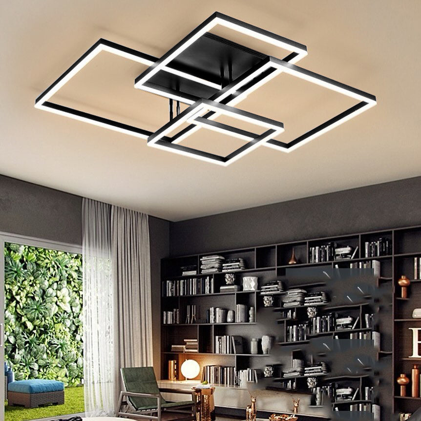 Стельова люстра з пультом 4 Squares Black L-90 см W-67 см Н-11 см 220W 3000K-6000K Brushed 240419-100003191