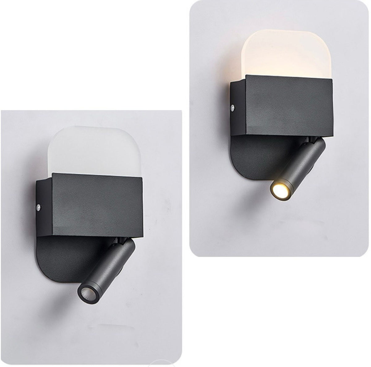 Настінний світильник чорний з вимикачем на корпусі W-12 cm E27 White+Black Merry spot 240922-100003689