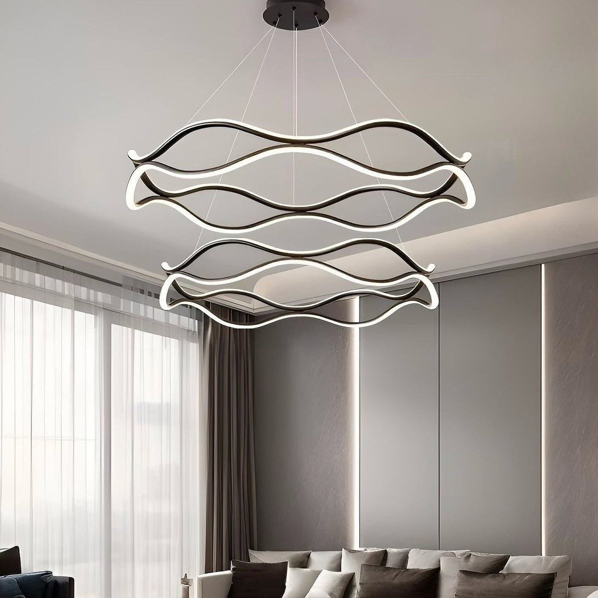 Люстра підвісна з пультом 2х ярусна Wavy black Led 80W D600+400 241019-100003871