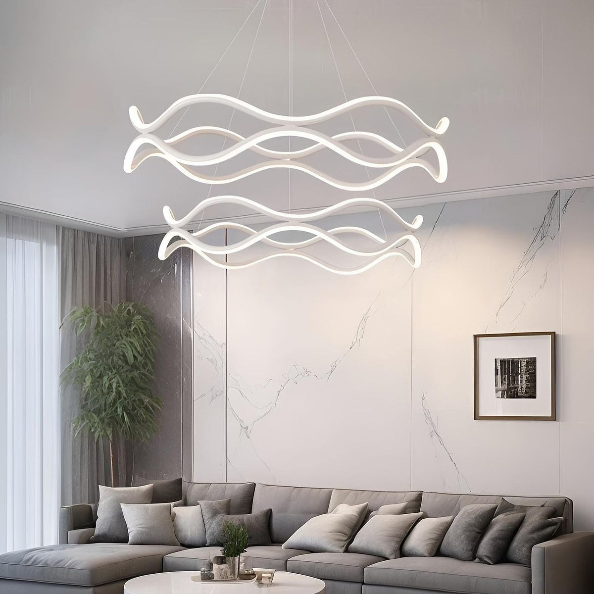 Люстра підвісна з пультом 2х ярусна Wavy white Led 80W D600+400 241019-100003882