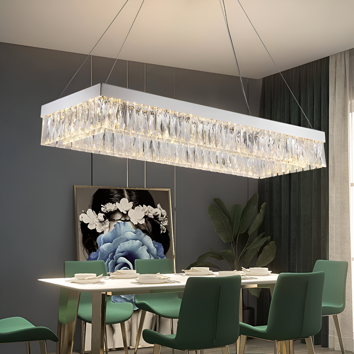 Люстра срібна кришталева L-120 cm Led 105W Chrome Crystal 250717-100005574