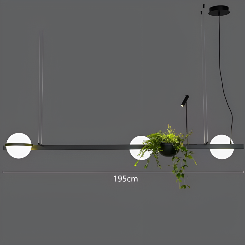 Підвісна люстра чорна з білими плафонома і горшиком L-150 cm Black+White Green Orbit 250858-100005742