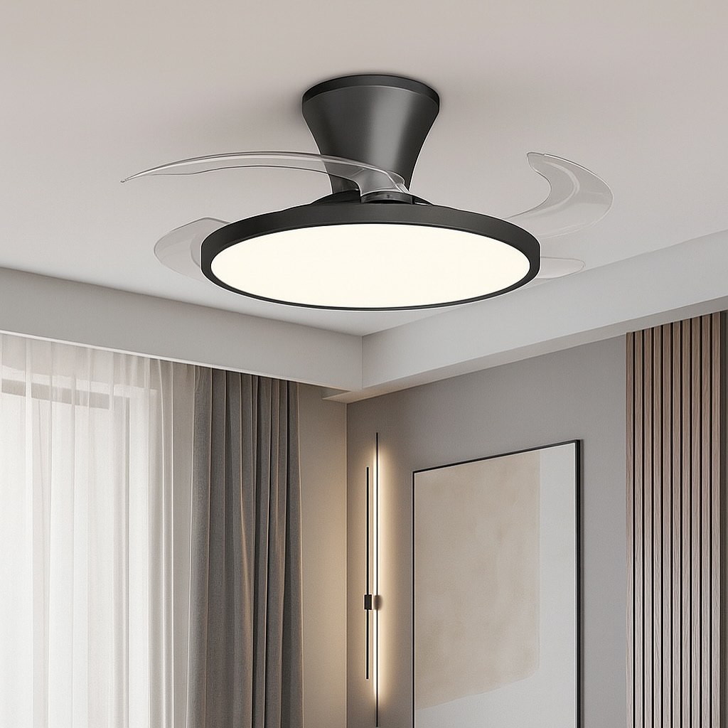 Стельова люстра чорна з вентилятором з пультом D-49 cm Led 72W Black Fan lamp 250819-100005716