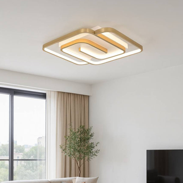 Ультратонка стельова золота люстра з пультом керування L-42 cm Led 80W Gold Double geometry 250864-100005732