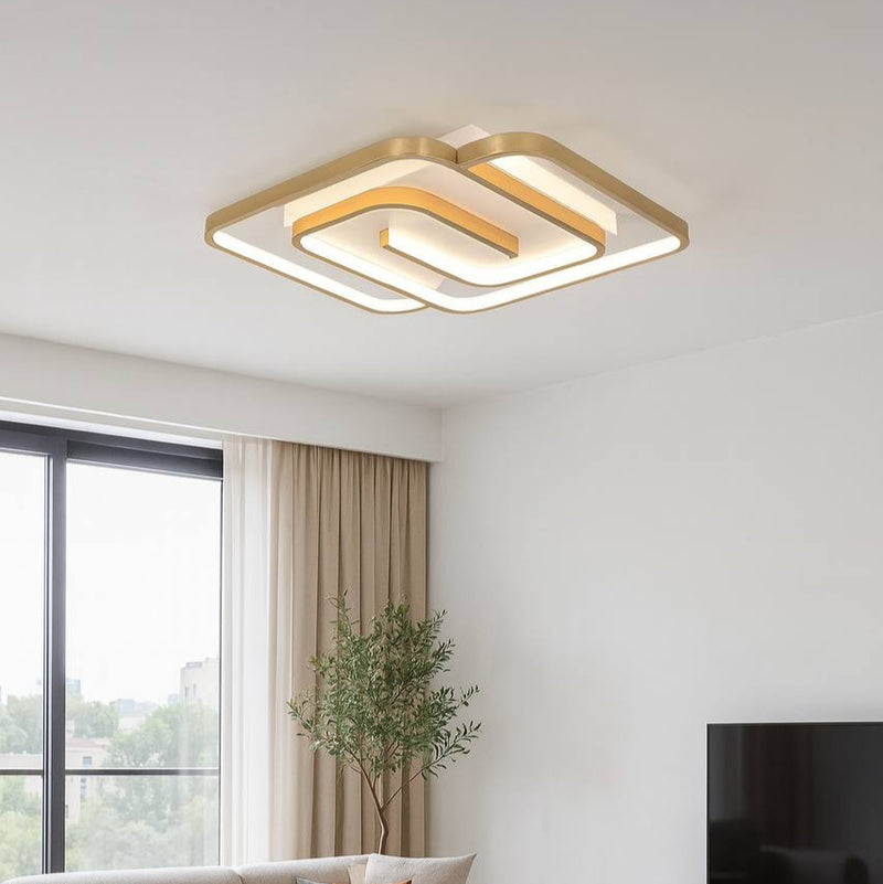 Ультратонка стельова золота люстра з пультом керування L-42 cm Led 80W Gold Double geometry 250864-100005732