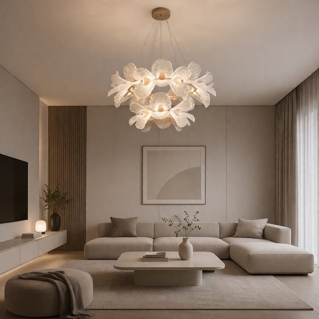 Підвісна люстра золота D-80+50 cm Led 3000K-6000K Gold Flowers 260419-100007757