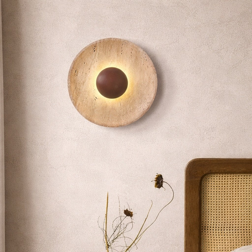 Настінний світильник з натурального травертину D-25 cm Led Beige+Brown Sun 260419-100007759