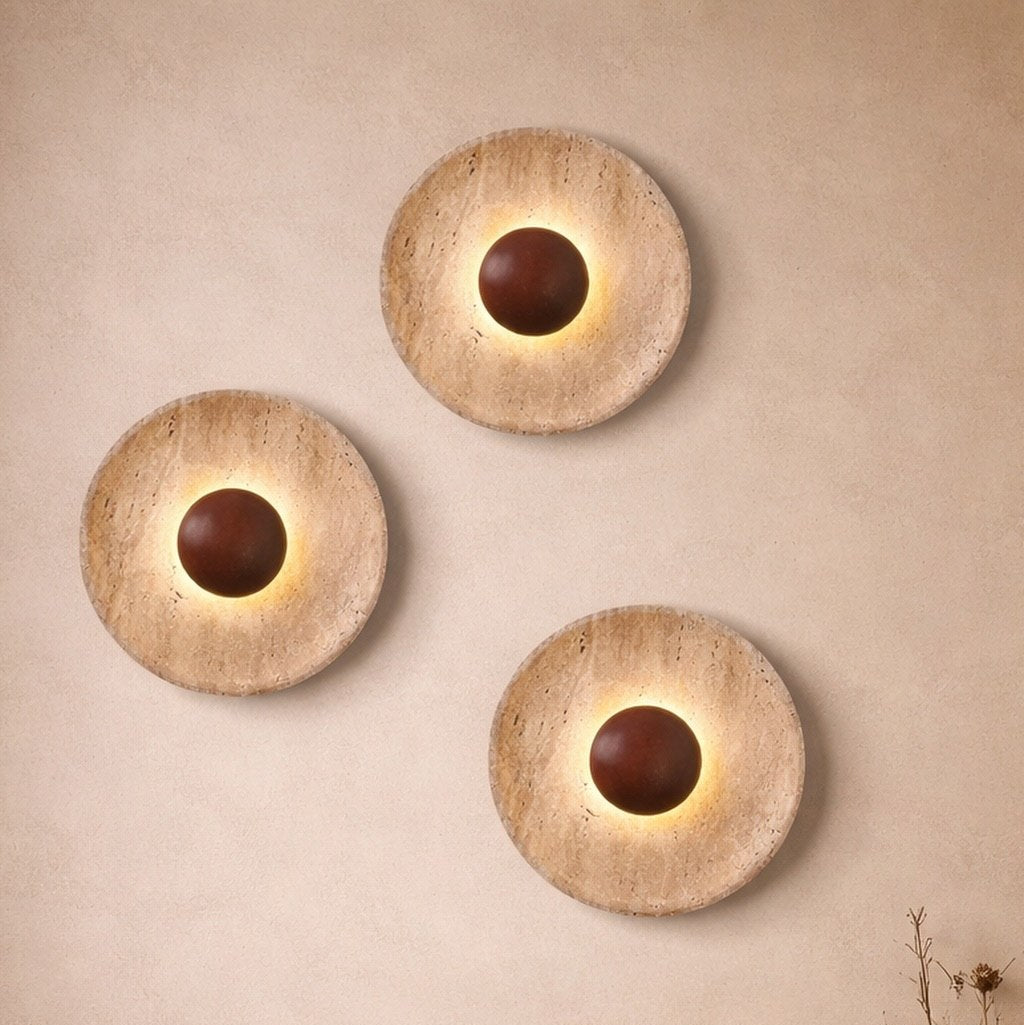 Настінний світильник з натурального травертину D-25 cm Led Beige+Brown Sun 260419-100007759