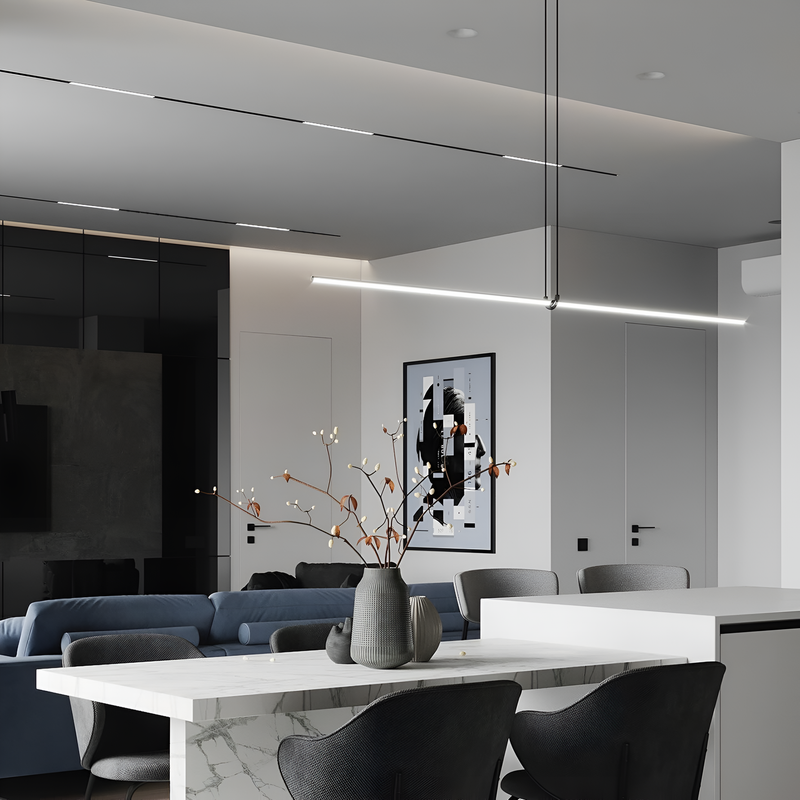 Підвісна чорна лінійна люстра L-130 см 38W 4000K Black Long slim simple 240158-100002996
