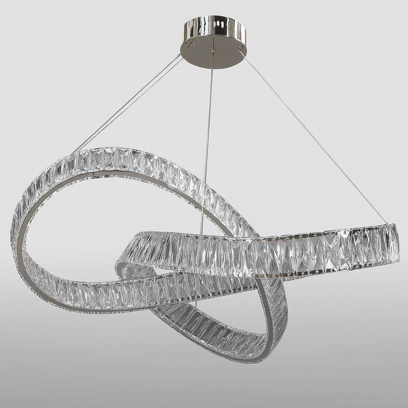 Люстра підвісна срібна світлодіодна з кришталевим плафоном Петля L-80 cm Led 175W Chrome+Transparent Crystal diamond knot 250735-100005477