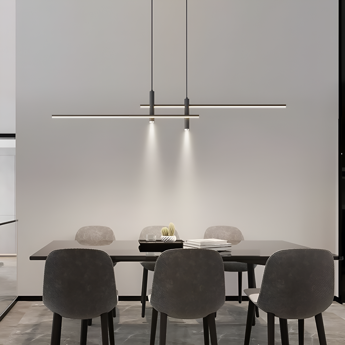 Підвісна люстра чорна лінійна з пультом L-120 cm Н-25-150 cm Led 31W Black + Silver Long slim twice Linear 240258-100003051