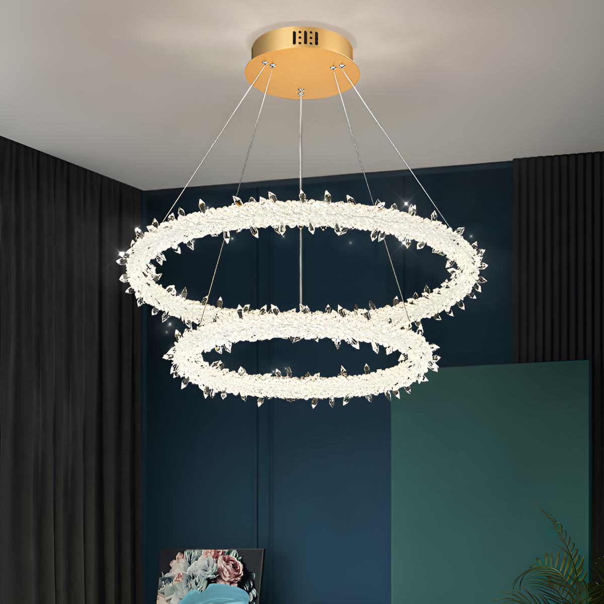 Підвісна люстра з двома кільцями LED 80W золотиста / срібна 2-rings Gold / Chrome D-80+60 см 231258-100002926