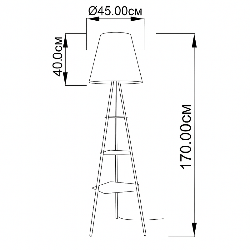 Торшер тринога чорний з трьома полицями Кут H-170 cm E27 Black+White Angle 250744-100005491