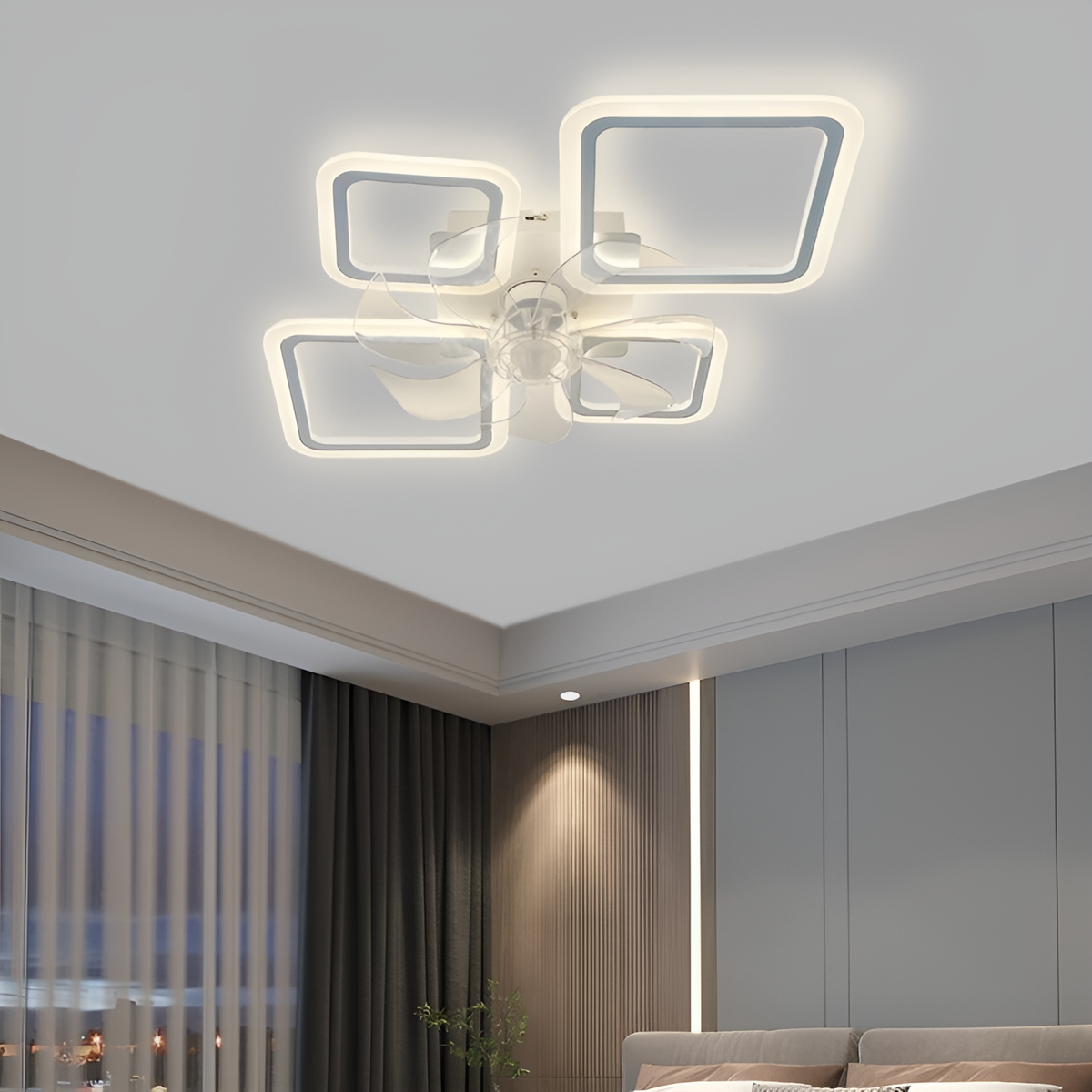 Стельова люстра біла з прозорим вентилятором керована Led 70W White Fan lamp 250775-100005527