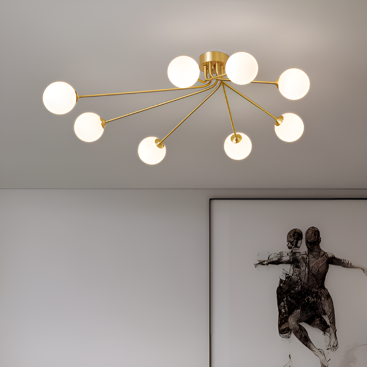 Люстра стельова золота з білими плафонами H-30 cm E27*8 Gold+White Bollo 250731-100005468