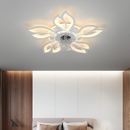 Стельова люстра біла з прозорим вентилятором керована квітка D-68 cm Led 85+18W White Fan lamp Flower 250775-100005529