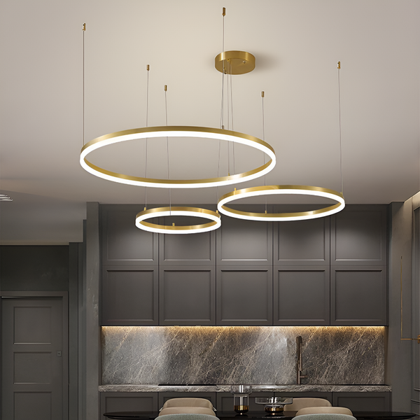 Люстра підвісна золоті кільця L-142 cm Led D-40+60+80 cm 112W 3500К Total Rings Gold Matte 210720-100000146