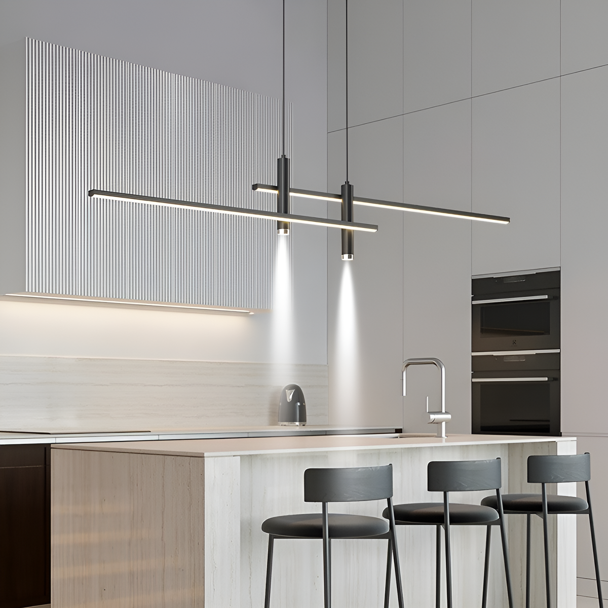 Підвісна люстра чорна лінійна з пультом L-120 cm Н-25-150 cm Led 31W Black + Silver Long slim twice Linear 240258-100003051