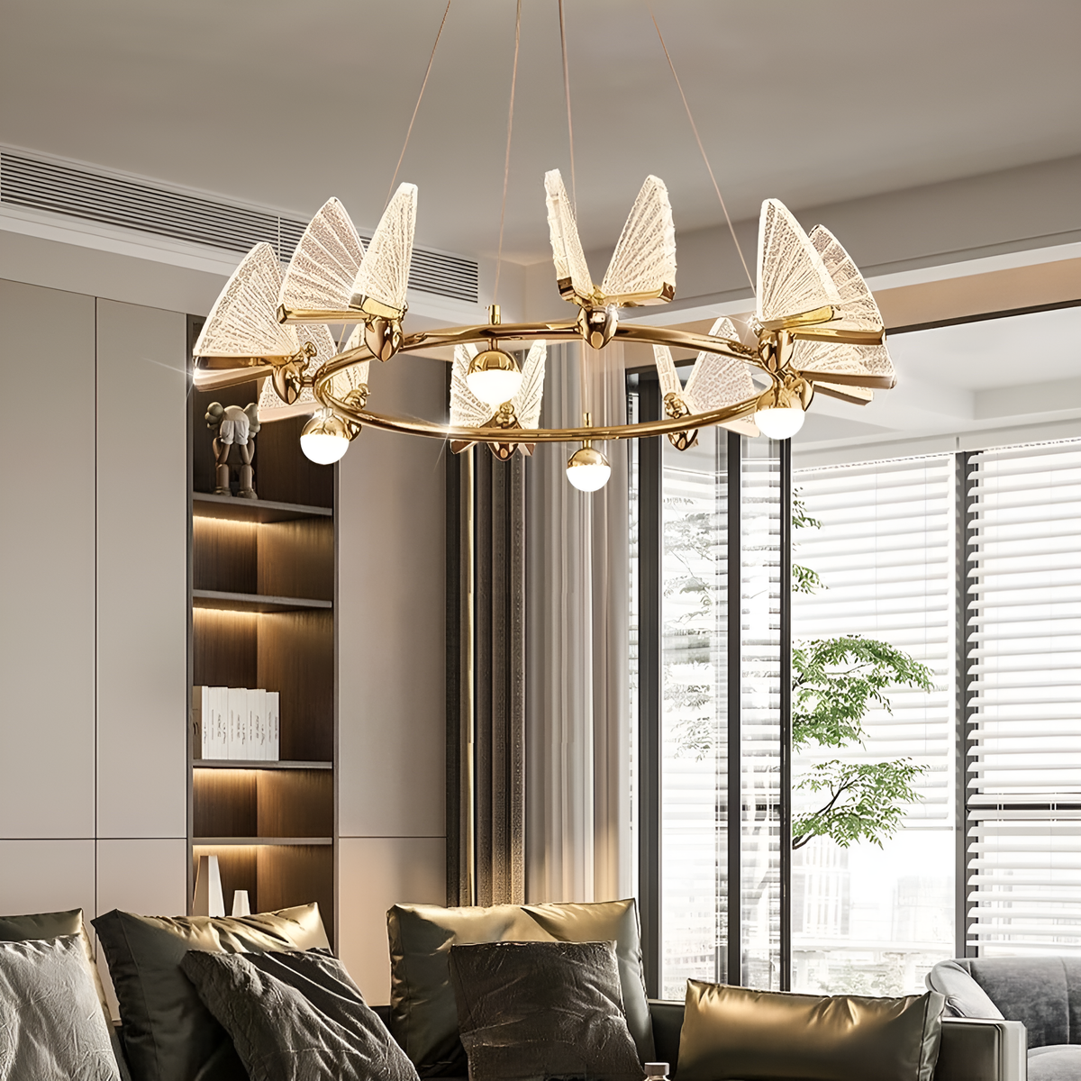 Люстра золота з прозорими метеликами D-65 cm / D-85 cm LED 3000K Gloss Gold Butterfly 211020-100000444