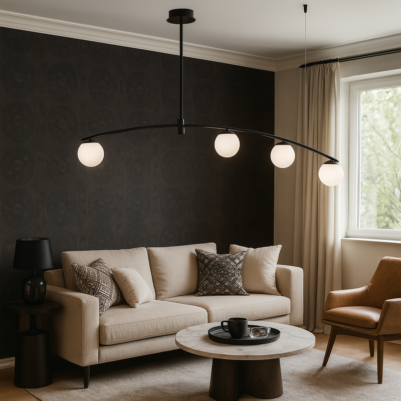 Торшер чорний з білими плафонами L-125 cm E27*4 Black+White Bollo 250731-100005467